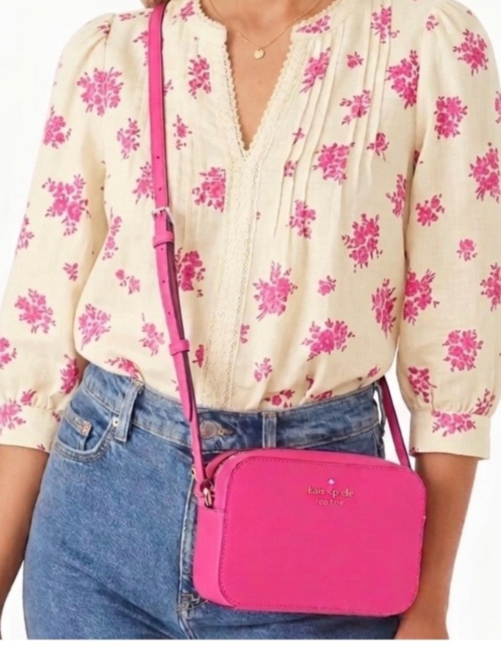 Kate Spade Staci Deep Hibiscus Pink Saffiano Camera Bag NWT